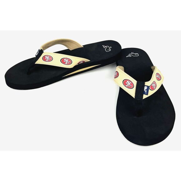 Vineyard Vines Mens Sandals Sz 14 Gold Flip Flops San Francisco 49ers New - Picture 5 of 9